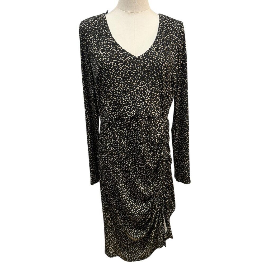Kaileigh XL Black & Tan Animal Print Ruched Midi Dress – EUC